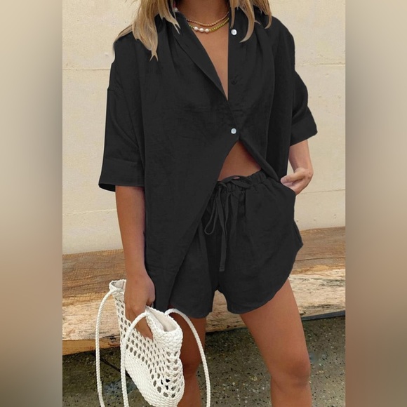 Fixmatti Women 2 Piece Outfit Summer Short Sleeve Top and Shorts Sweatsuit Set - Picture 5 of 7